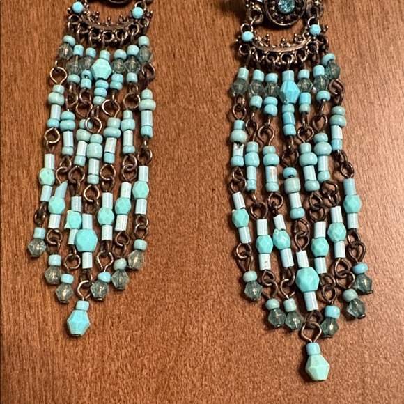 Turquoise Beaded Chandelier/Dangle Earrings - Picture 3 of 8